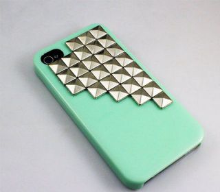 Light Green Hard Case Cover With Silvery Stud For Apple Iphone 4