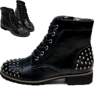 spikes studded sequin boots military lace up army combat ankle