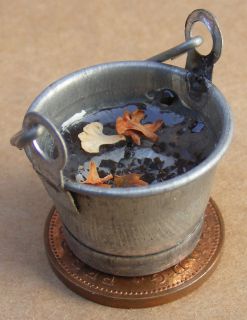 12 Scale Small Metal Bucket Of Rain Water Dolls House Miniature
