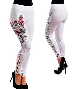 White Tattoo Plus Leggings Foiled Sequined 1X 2X 3X New