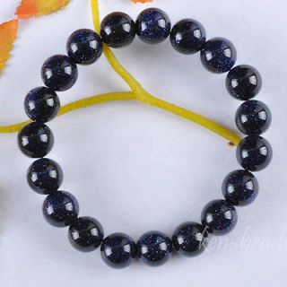 10MM Blue Goldstone Round Beads Gemstone Bracelet Stretch G584