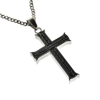 NEW Black Stainless Steel Iron Cross Alpha & Omega Necklace   24