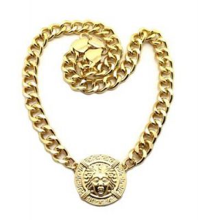 New Tyga Small Medusa Circle Pendant w/10mm 18 Link Chain Necklace