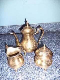 Newly listed Vintage solid brass 3 pc tea set