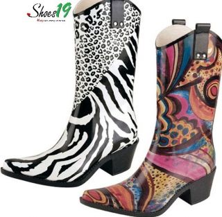 Fashion @ Women Mid Calf Rubber Cowboy Rain Boot Shoes