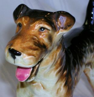 Vintage Large AIRDALE TERRIER figurine Ceramic DOG Puppy Pet VERY OLD