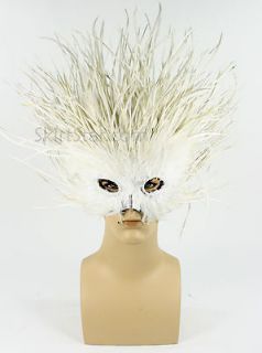Masquerade Mask Men White Feather Lion Costume Carnivale New Years