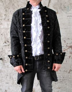 Black Pirate Regal Gothic Military Jacket Coat Brocade Quality