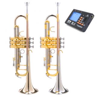 Mendini MTT 30 Bb Trumpet w/ Monel Piston Nickel / Rose Brass +Tuner