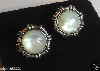 LOVELY STERLING SILVER MOTHER OF PEARL OMEGA BACK BUTTON EARRINGS