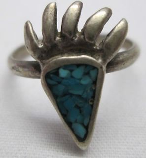 Size 3.5 Ring Silver Metal Plated Bear Claw with Blue Stone Rock