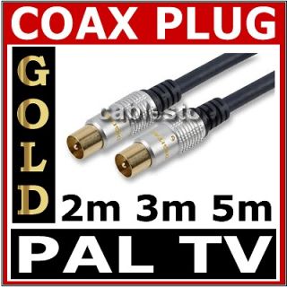 3m 5m Coax PAL TV Aerial Male Plug to Plug Cable Coaxial RF Lead GOLD