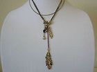Betsey Johnson Gold Tone Bow & Feather Charm Y Necklace