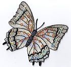 Butterfly,Sequined, Black & White w/Silver   Iron On Embroidered