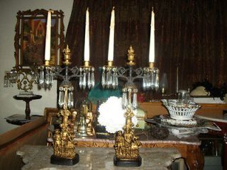 Vtge Antique Gold Gilt Victorian Candelabra Candle Holders 4 Crystal