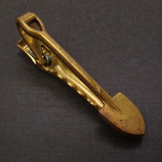 Vintage brass stamping shovel tie clip spring bar 44 mm