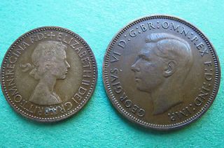 VINTAGE PAIR (2) British 1946 One Penny, 1953 Half Penny. Fine Details