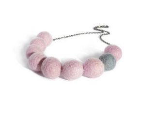 BRAND NEW Ladies Felt Ball Necklace (Fair Trade)   Powder Pink + Dove