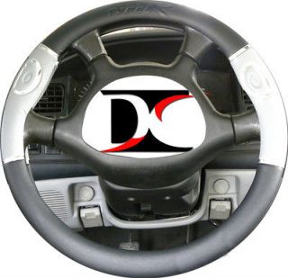 Pu leather charcoal silver steering wheel cover two tone chrome accent
