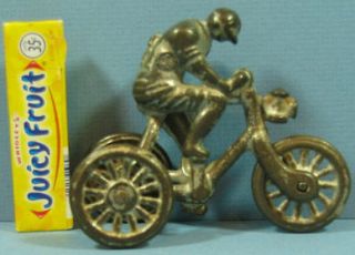 OLD IVES? CAST IRON MAN ON 3 WHEEL BICYCLE AUTHENTIC & OLD PULL TOY