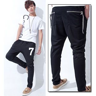 Mens Casual Korean Style Elastic Waist Sports Fashion Pants Trousers