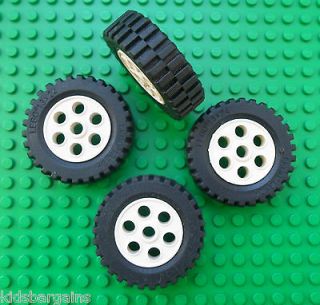 Lego Set of 4 x Model Team White Wheels & Black Rubber Tyres 13 x 24
