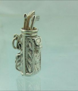 ANTIQUE / VINTAGE MINIATURE SILVER GOLF BAG AND CLUBS FOB