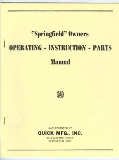 Springfield Walk Behind Garden Tractor Instruction Manual & Parts List