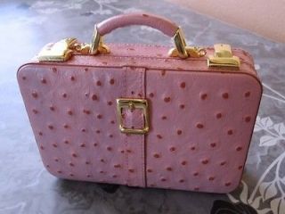 Estelle Danan Paris Pink Leather Faux Ostrich Mini Suitcase Mirror Box