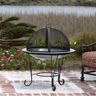 Stainless Steel Cast Iron Rim Stone Finish Fire Pit   from Brookstone