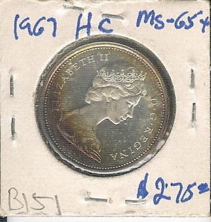 CANADIAN SILVER 25 CENTS IN MS 65+ CONDITION WITH A TONED RIM HC #B151