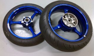 2006 2007 GSXR 600 GSX R 600 Blue Wheels Wheel Set Rims and Tires Nice