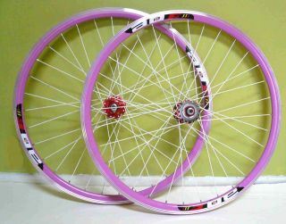 Road Fixie Bike 700c 32H Fixed Gear Rims Pink w white spokes wheelset