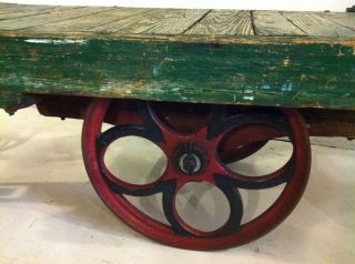  antique Factory Industrial RAILROAD cart PHENOMENAL CAST IRON WHEELS
