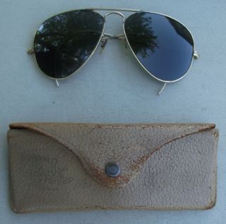 Vintage B L Ray Ban Aviator Sunglasses 12K Gold Rims Gray 58mm