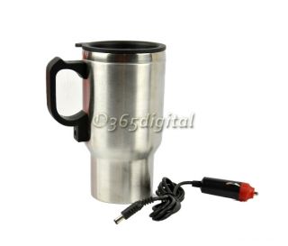 12V Silver Heated Heating Stainless Steel Cup 35DI Car Adapter Coffee