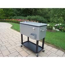 80 Quart Party Cooler Rolling Patio Ice Chest Steel Cart Outdoor