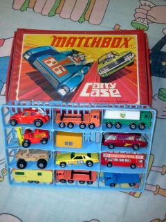 12 Vintage Matchbox Hotwheels Lesney Cars Trucks Campers and Case