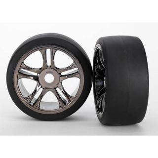 Traxxas 6479 Black Chrome Wheels 118 MPH Slicks Tires 2 Front 1 7 XO 1