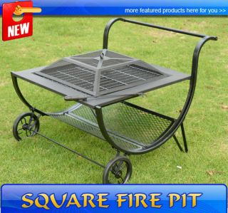  Portable Fire Sense Garden Cart Fire Pit Outdoor BBQ With Wheels