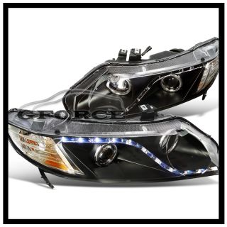 Honda Civic Sedan R8 Style LED Loop Projector Headlights Black