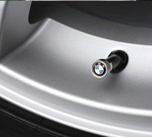 BMW Logo Valve Stem Caps Covers Silver w Roundel Logo