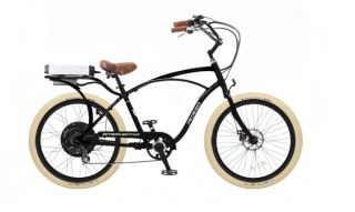 Electric Cruiser Bicycle Bike Black Frame Rims Creme Tires