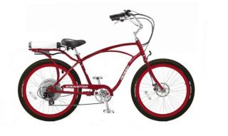 Electric Cruiser Bicycle Bike Red Frame Rims Black Tires