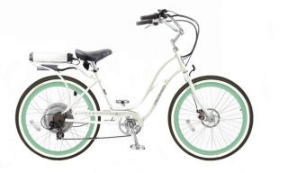 Pedego 24 Electric Cruiser Bicycle Bike Whiteframe Greenrims White