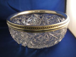 Gorham sterling rim on American Brilliant STAR OF DAVID cut glass bowl