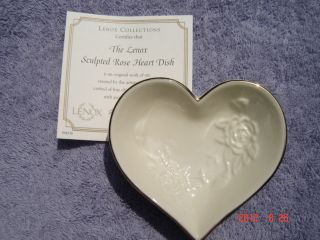 Sculpted Rose Heart Dish Fine China with Pure 24 KT Gold Rim