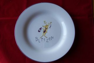 Reindeer BLITZEN Christmas Holiday Dinner Serving Plate Silver Rim