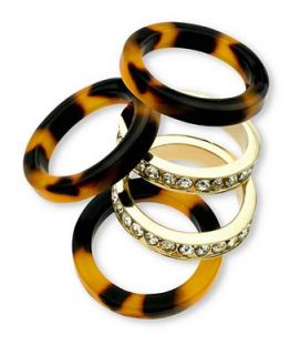 GUESS Ring Set, Set of 5 Gold tone and Tortoise Stackable Rings