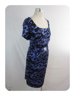 New Plus Michael Kors Azure Blue Black Cotton Belted Sheath Dress 18W